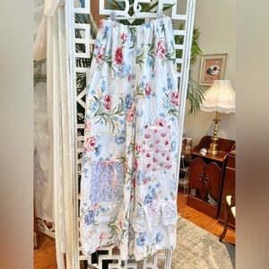 Cottagecore patchwork Floral Wide Leg Pants cotton/linen